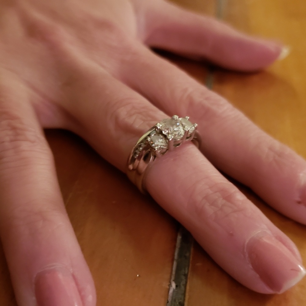 Platinum engagement ring and band